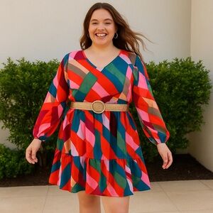 NWT Jodifl Abstract Print Babydoll Ruffle Dress 1X